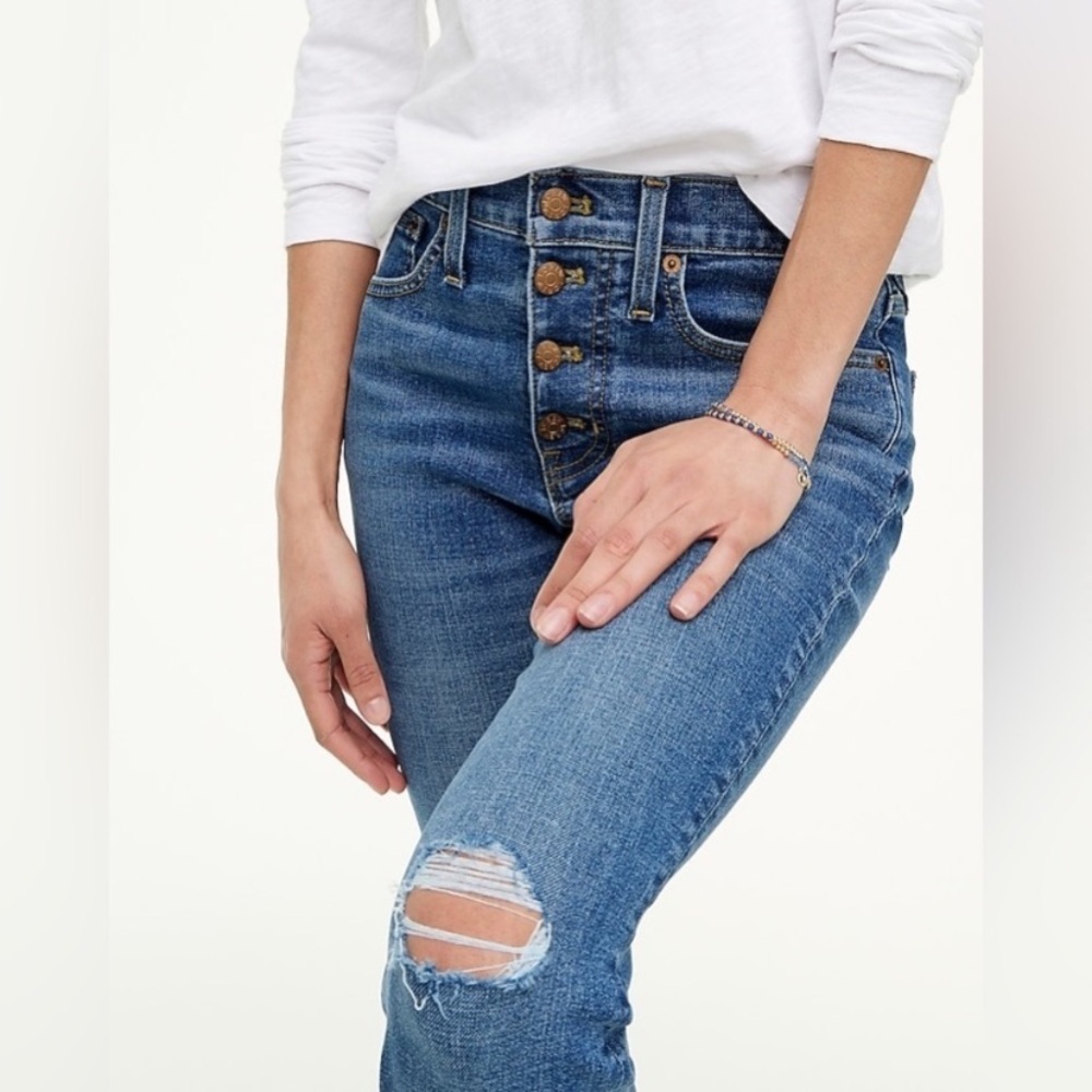 J. Crew Factory 9” Mid-Rise Skinny Distressed Ankle Jeans in Blue Size 27